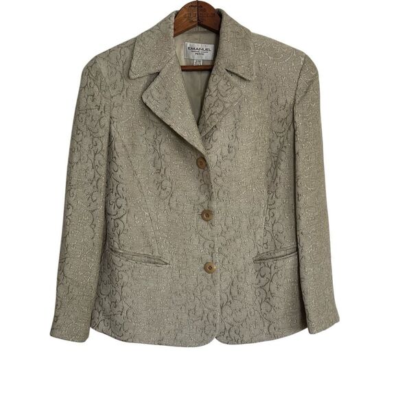 Emanuel Ungaro Emanuel Petite Blazer Jacket Women’s Size 4/38 Beige Textured Bro - Picture 1 of 10